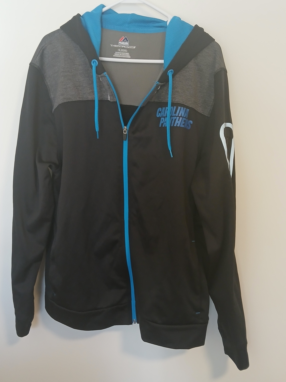Majestic Carolina Panthers NFL Blue and Gray Thermabase Jacket Hoodie